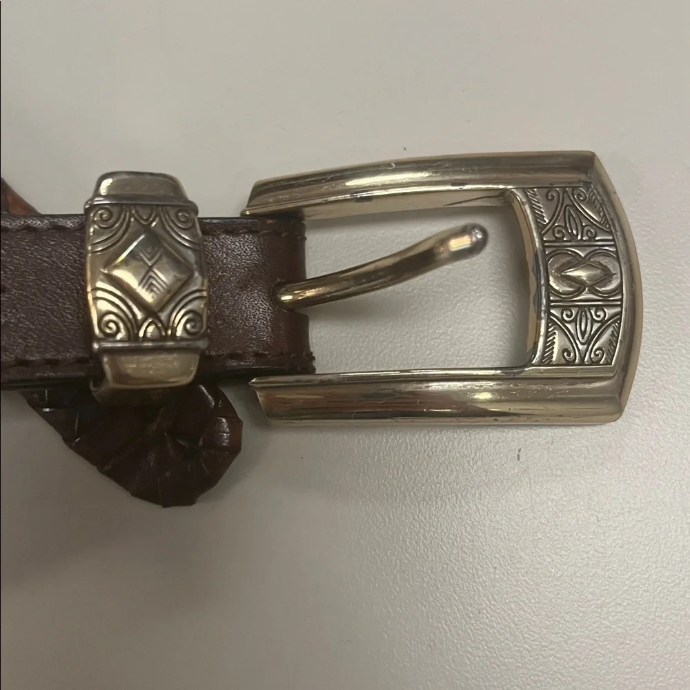 Brighton Brown Leather Belt with Silver & Gold tone Buckle size 34” inch